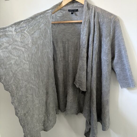 Eileen Fisher Merino Wool Cardigan Small Sweater Open Front Open Knit Waterfall - Picture 3 of 8